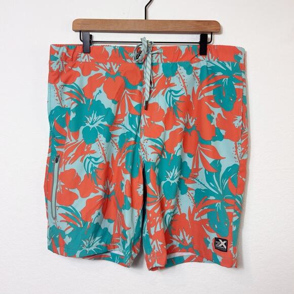 ZeroXPosur Size Large Men's Swim Trunk with Inner Liner Orange Blue Swim Shorts - Picture 2 of 7